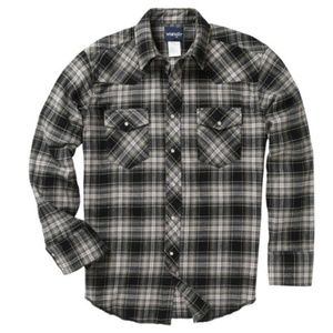 Wrangler Mens Flannel Plaid Pearl snap Western Cowboy long sleeve shirt L/T